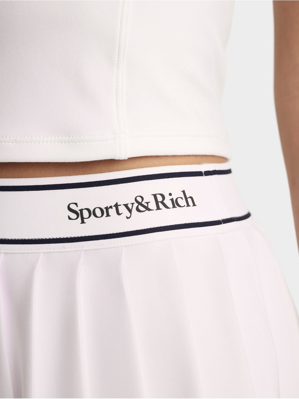 Sporty & Rich Serif Logo Pleated Skirt - White/Navy - Picture 4 of 8